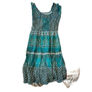 Rain Rainbow Green Flower Paisley Midi Dress Womans L